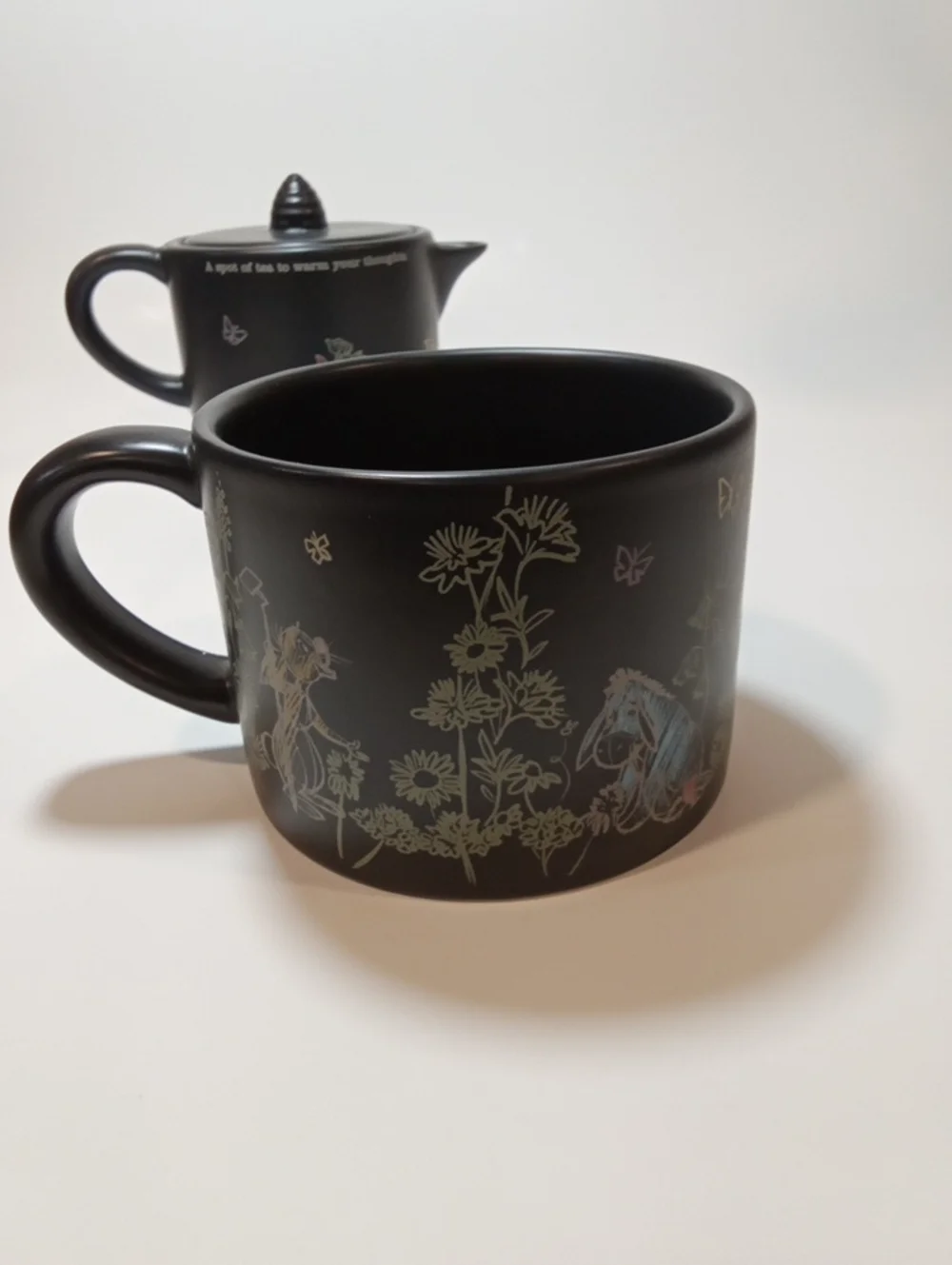 Black Ceramic Winnie The Pooh Stackable Tea For One Set with Lid